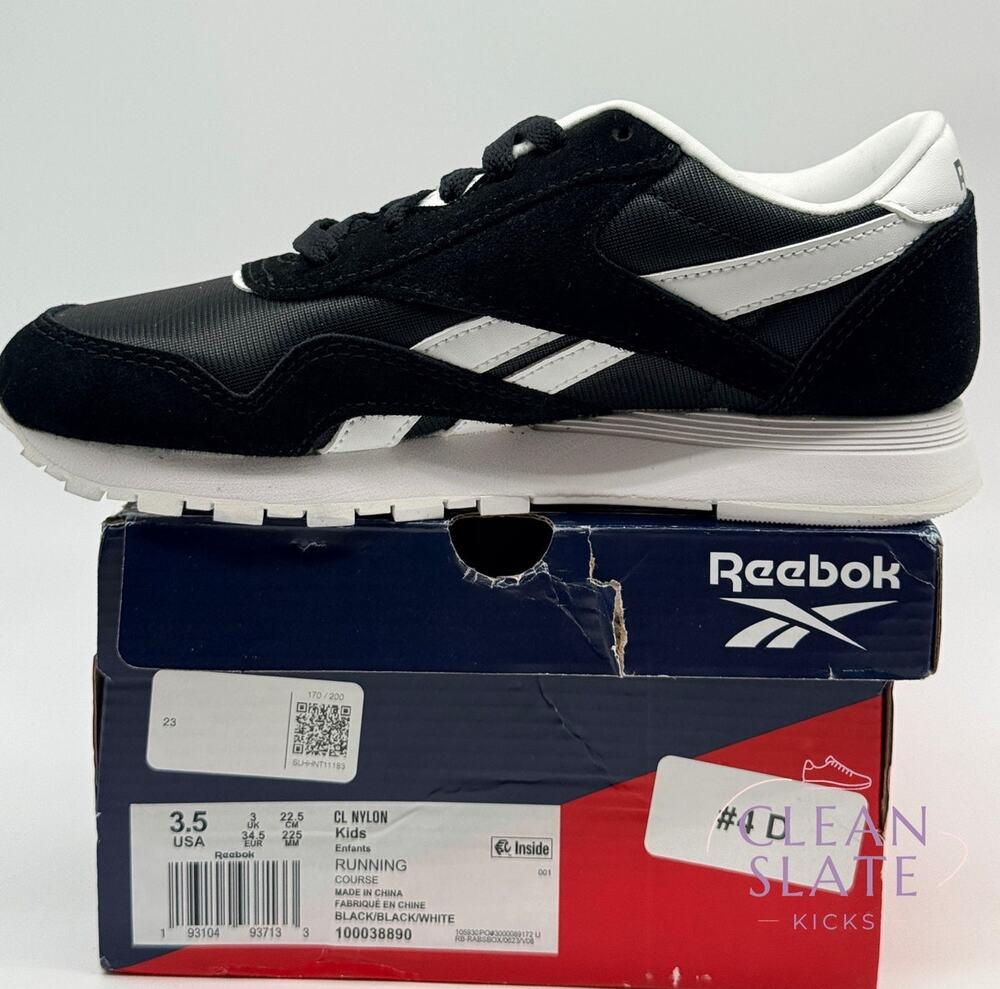 Reebok CL Nylon Black/White Kids Size 3.5 NIB/NWT